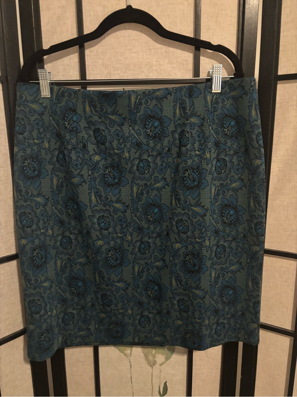J. Jill Teal Floral Jacquard Petite Pencil Skirt